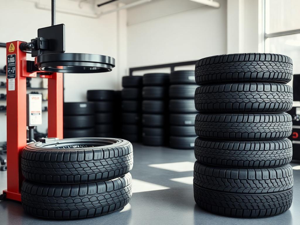 New tires and alignment equipment inside a clean tire shop